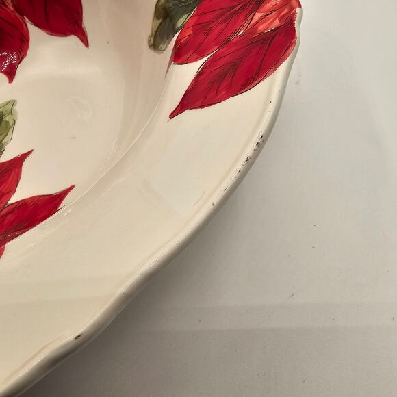Maxcera Serving Bowl Sketch Poinsettia Holiday Ceramic 12in Festive Dinnerware - Picture 7 of 8